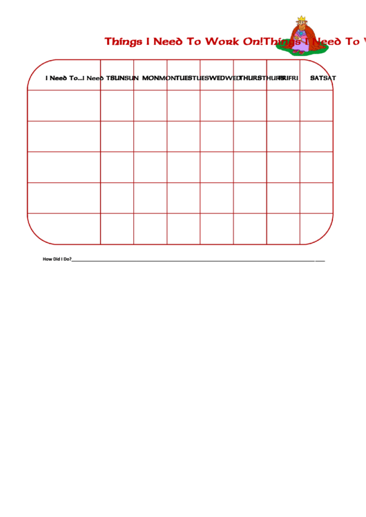 Things I Need To Work On Chart - King Printable pdf