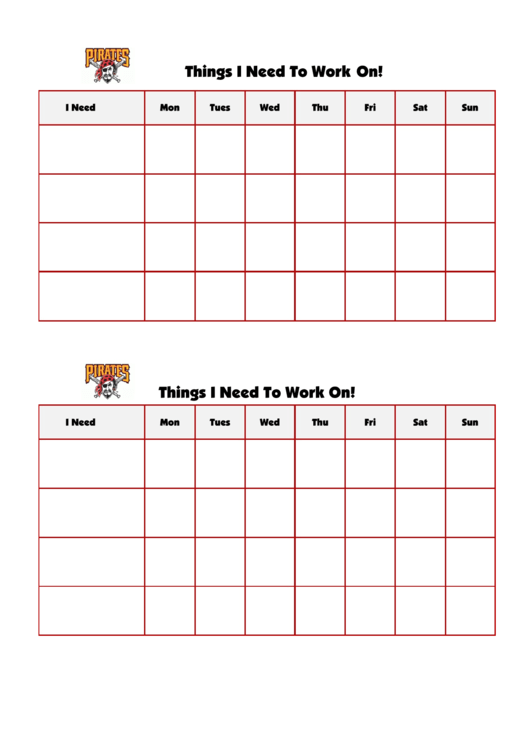 Things I Need To Work On Chart - Pittsburgh Pirates Double Printable pdf