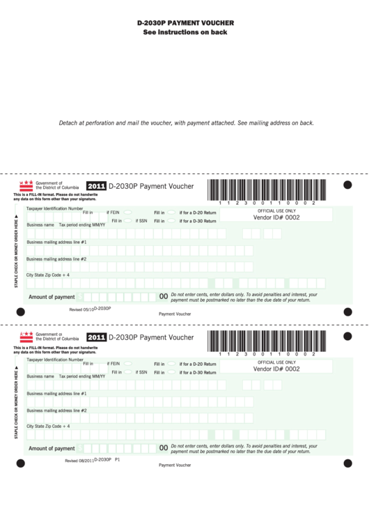 Fillable Form D-2030p - Payment Voucher - 2011 Printable pdf