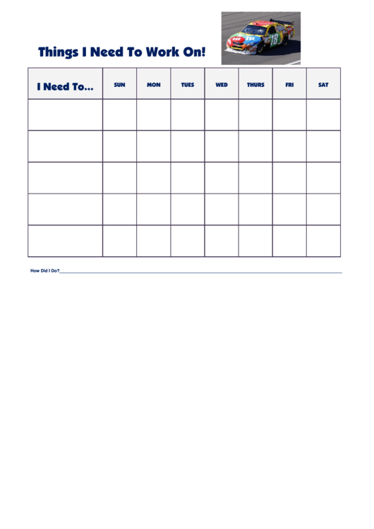 Things I Need To Work On Chart - Nascar 18 Printable pdf