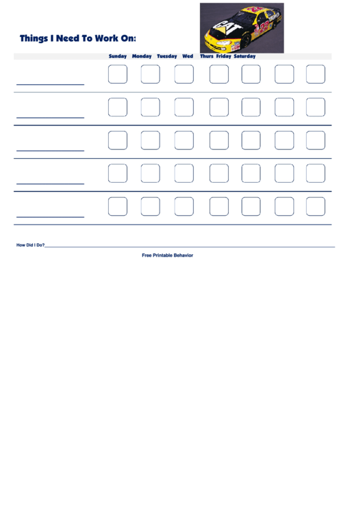 Things I Need To Work On Chart - Nascar 22 New Printable pdf