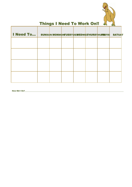 Fillable Things I Need To Work On Chart - Tyrannosaurus Yellow ...