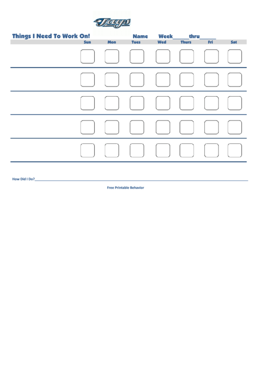 Things I Need To Work On Chart - Toronto Blue Jays Printable pdf