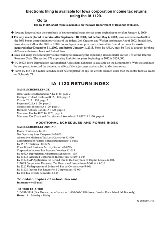 Instructions For Form Ia 1120 - Iowa Corporation Income Tax Long Form - 2012 Printable pdf