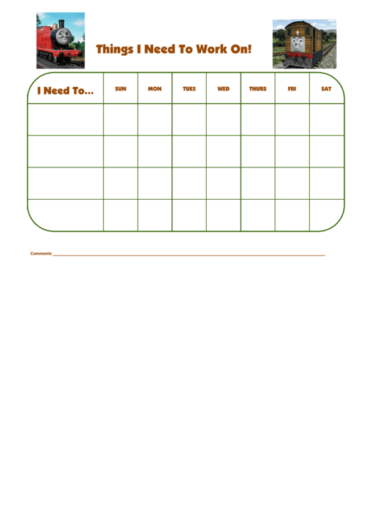 Fillable Things I Need To Work On Chart - Toby Printable pdf