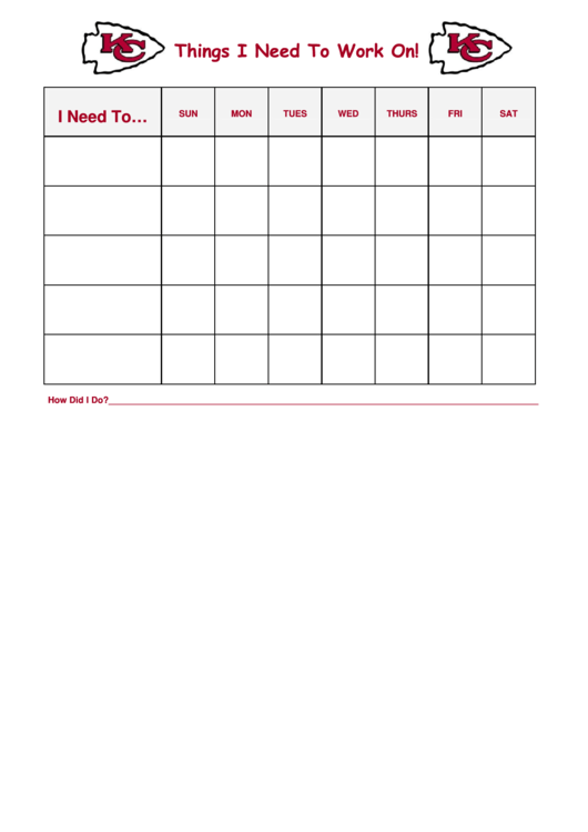 Things I Need To Work On Chart - Chiefs Printable pdf