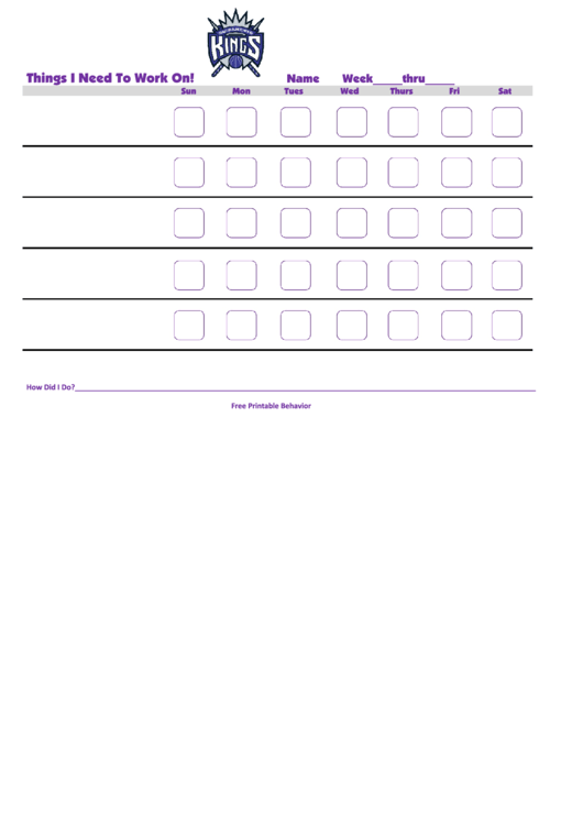 Things I Need To Work On Chart - Sacramento Kings Printable pdf