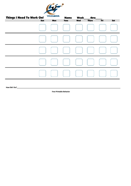 Things I Need To Work On Chart - Washington Wizards Printable pdf