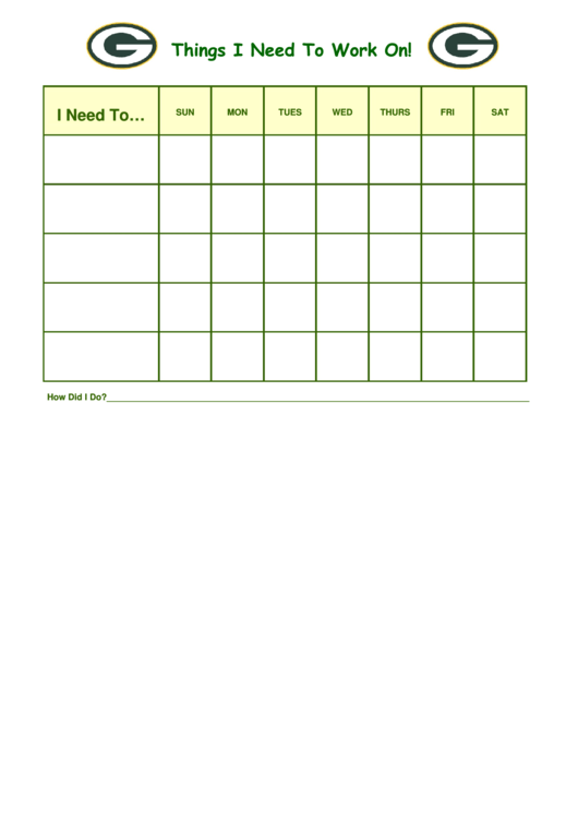 Things I Need To Work On Chart - Green Bay Printable pdf
