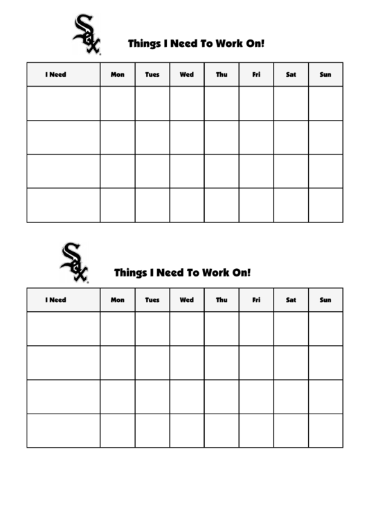 Things I Need To Work On Chart - Chicago White Sox Double Printable pdf