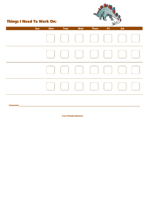 Fillable Things I Need To Work On Chart - Stegosaurus Printable pdf