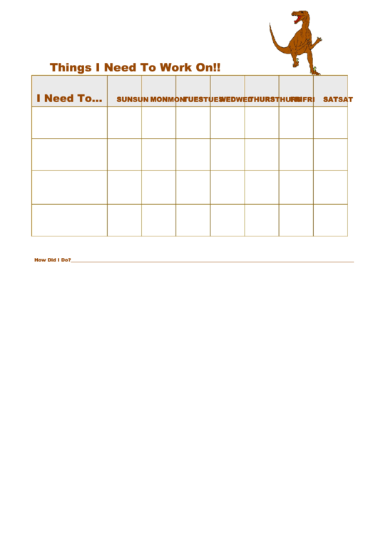 Fillable Things I Need To Work On Chart - Velociraptor Printable pdf