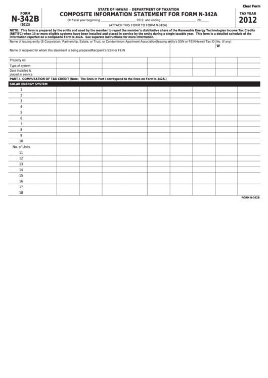 Fillable Form N-342b - Composite Information Statement For Form N-342a - 2012 Printable pdf