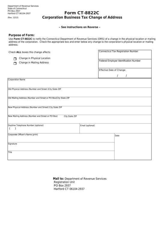 Form Ct-8822c - Corporation Business Tax Change Of Address Printable pdf
