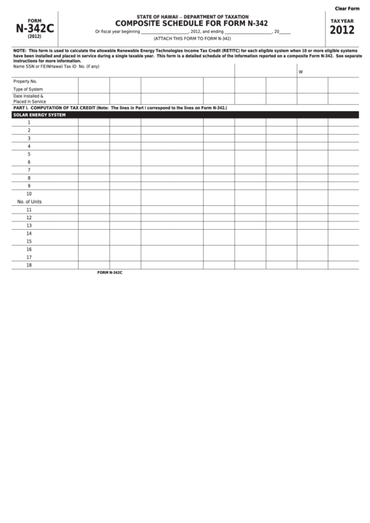 Fillable Form N-342c - Composite Schedule For Form N-342 - 2012 Printable pdf