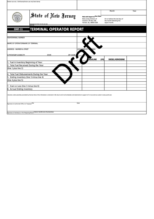 Form Omf-11 Draft - Terminal Operator Report Printable pdf
