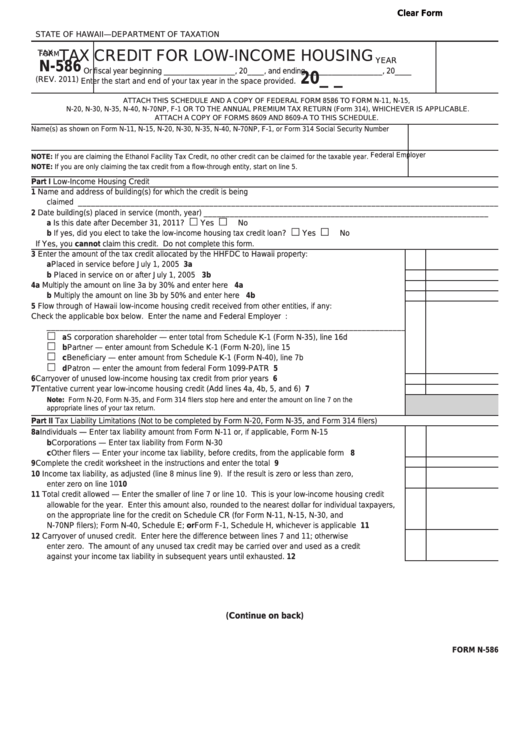 Form N-586 - Tax Credit For Low-income Housing