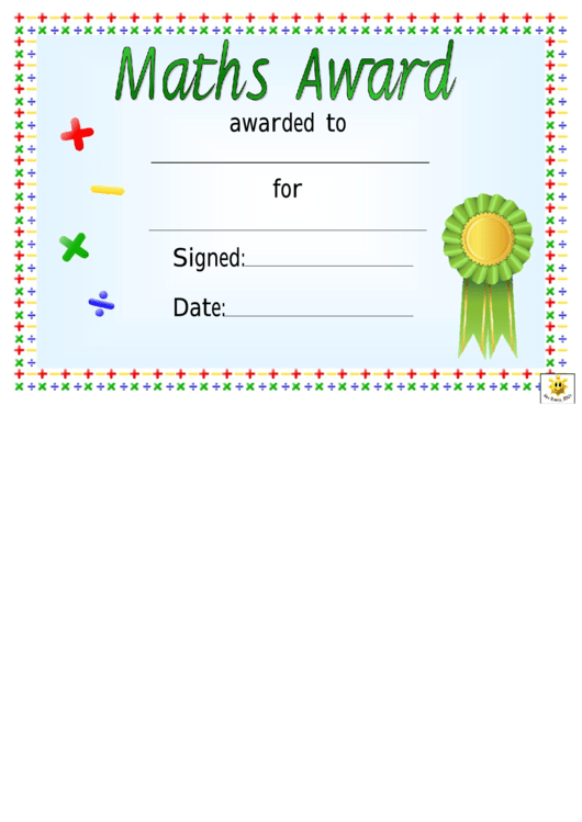 Maths Award 4 Certificate Template Printable pdf