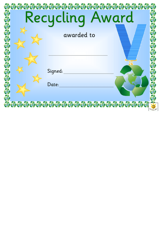 Recycling Award Certificate Template Printable pdf