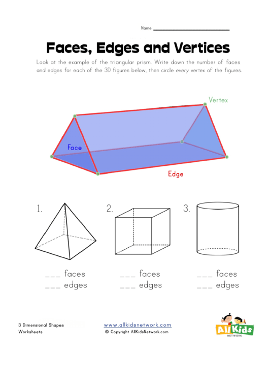 Faces, Edges And Vertices Worksheet Printable pdf