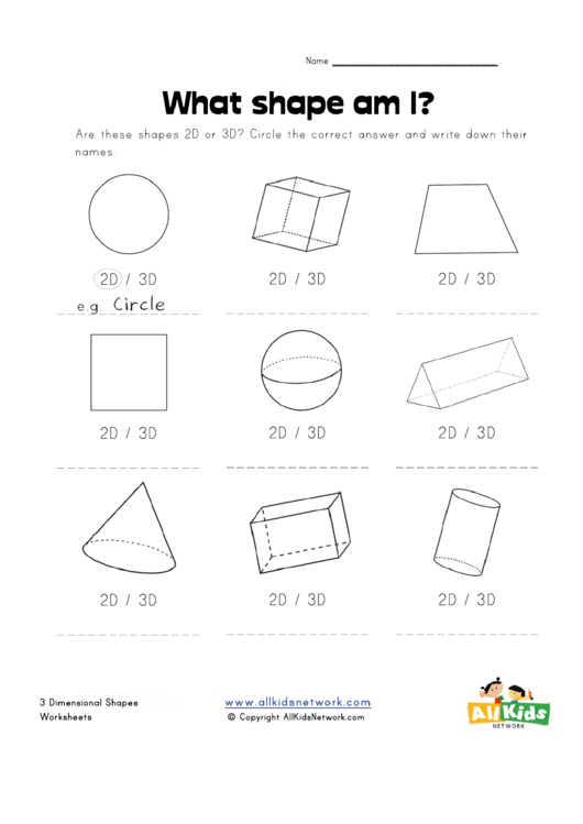 3 Dimensional Shapes Worksheets Printable pdf