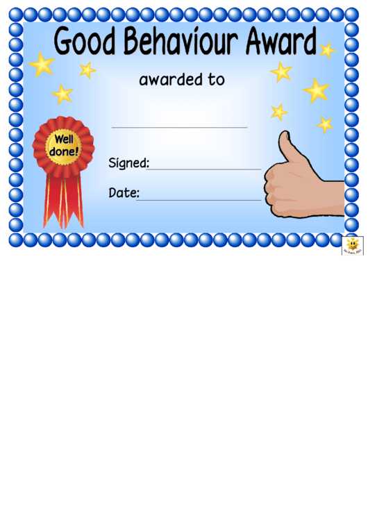 Good Behaviour Award Certificate Template Printable pdf
