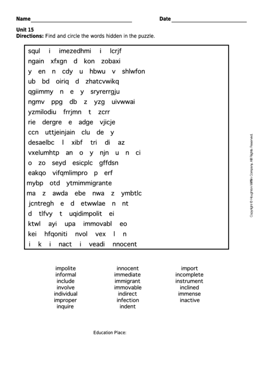 The Words Hidden In The Puzzle Template Printable pdf