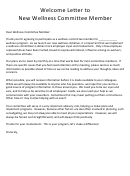 Welcome Letter To New Wellness Committee Member