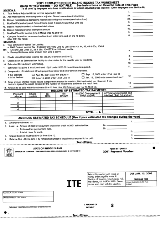 Form Ri-1040-Es - Payment Voucher - 2001 Printable pdf