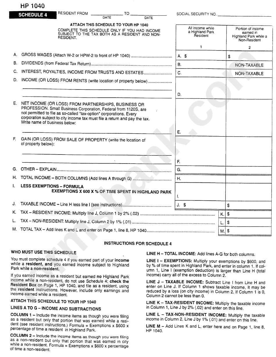 Form Hp 1040 - Individual Income Tax Return - 2002