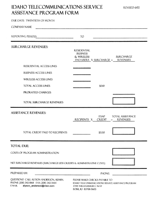 Idaho Telecommunications Service Assistance Program Form Printable pdf