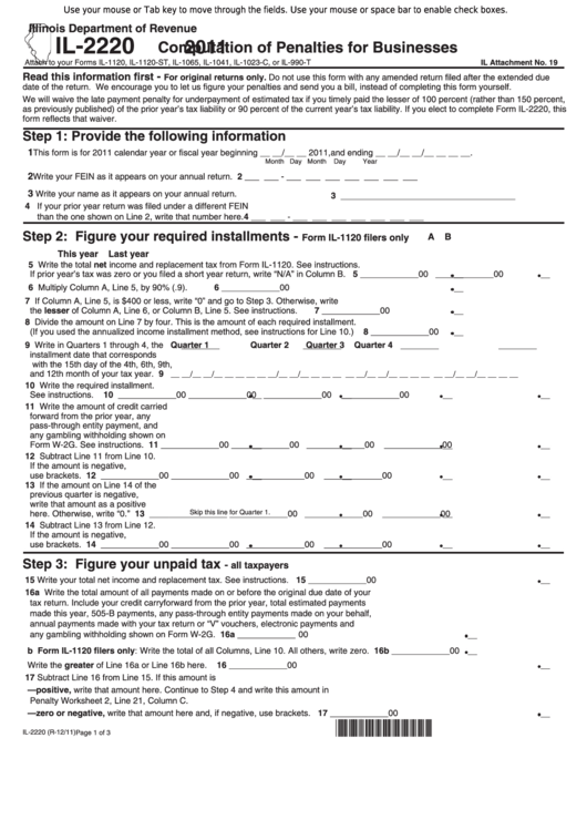 Fillable Form Il-2220 - Computation Of Penalties For Businesses - 2011 Printable pdf