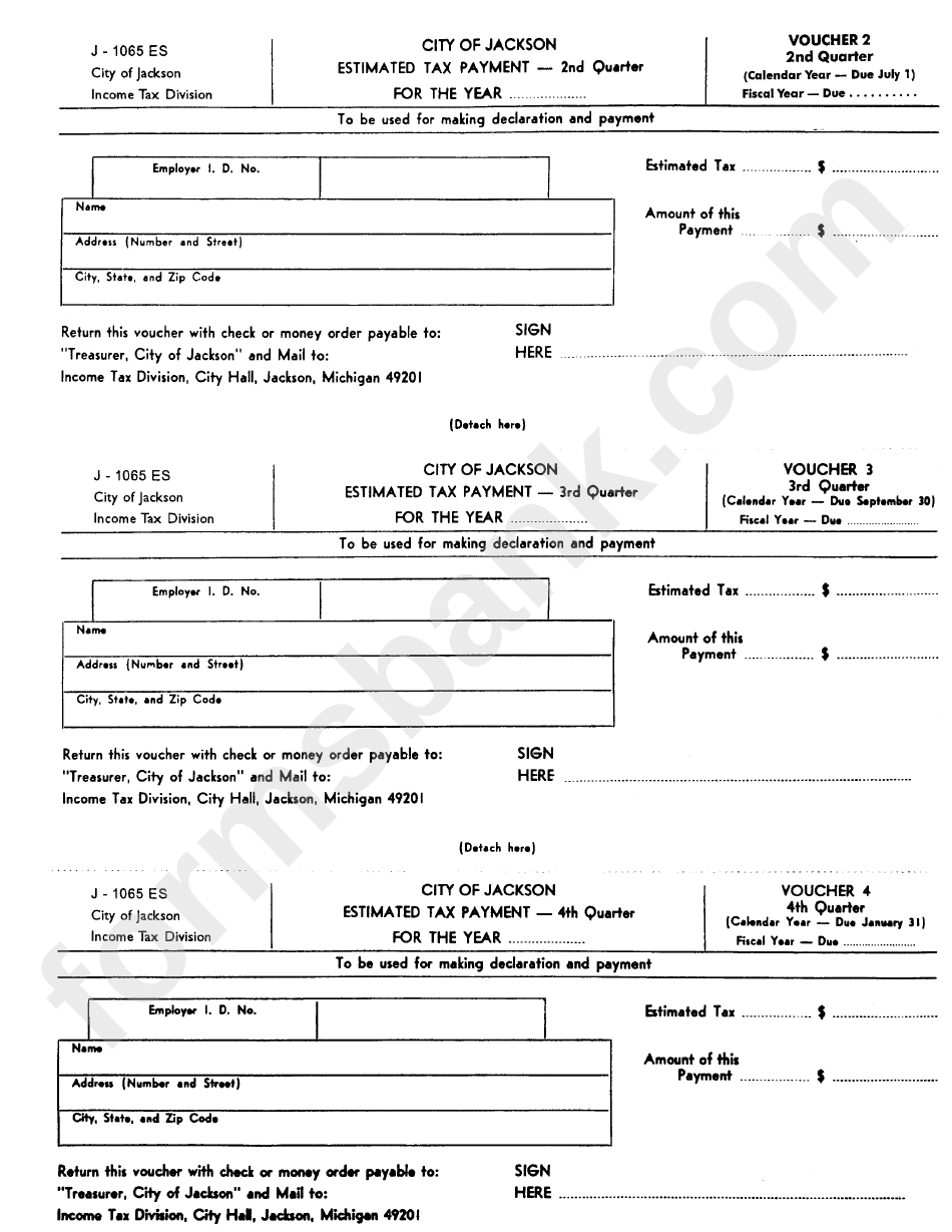 Form J-1065 Es - Estimated Tax Payment - City Of Jackson
