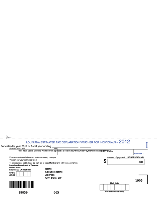 Fillable Form It-540es - Louisiana Estimated Tax Declaration Voucher For Individuals - 2012 Printable pdf