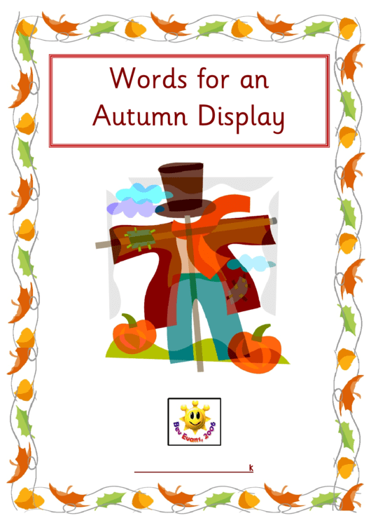Vocabulary Cards Template - Words For An Autumn Display Printable pdf