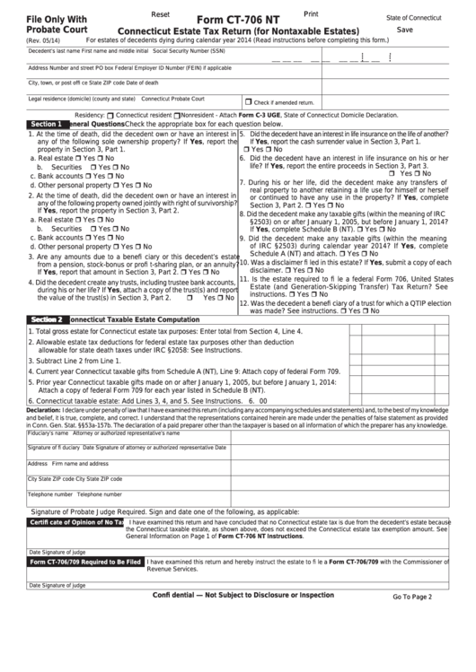 Fillable Form Ct-706 Nt - Connecticut Estate Tax Return (For Nontaxable Estates) Printable pdf