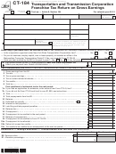 Fillable Form Ct-184 - Transportation And Transmission Corporation Franchise Tax Return On Gross Earnings - 2012 Printable pdf