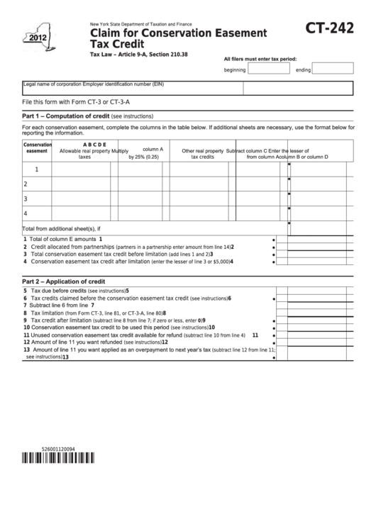 Form Ct-242 - Claim For Conservation Easement Tax Credit - 2012 Printable pdf