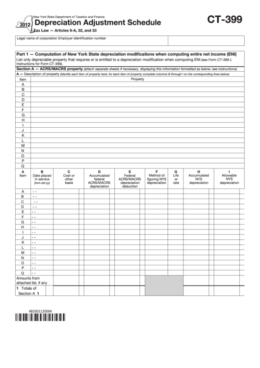 form-ct-399-depreciation-adjustment-schedule-2012-printable-pdf