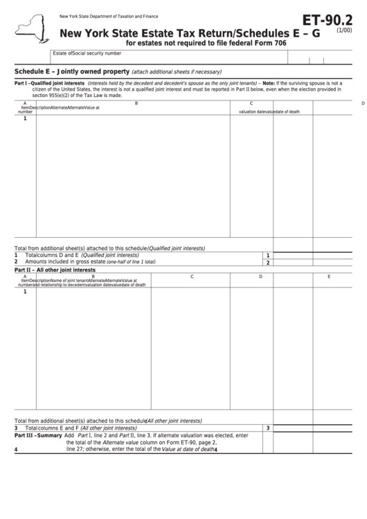 Form Et-90.2 - Schedules E - G - New York State Estate Tax Return Printable pdf