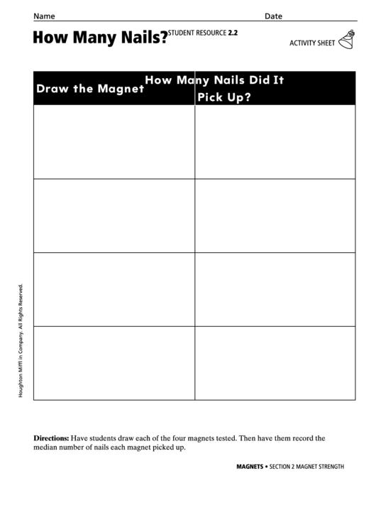 How Many Nails Science Activity Sheet Printable pdf