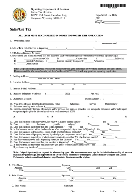 Ets Form 001.1 - Sales/use Tax - Wyoming Department Of Revenue Printable pdf