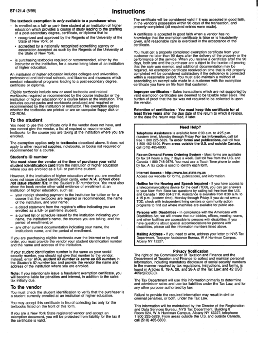 Form St-121.4 Instructions Printable pdf