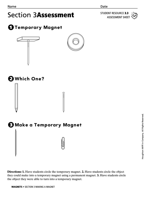 Section 3 Assessment Making A Magnet Physics Worksheet Printable pdf