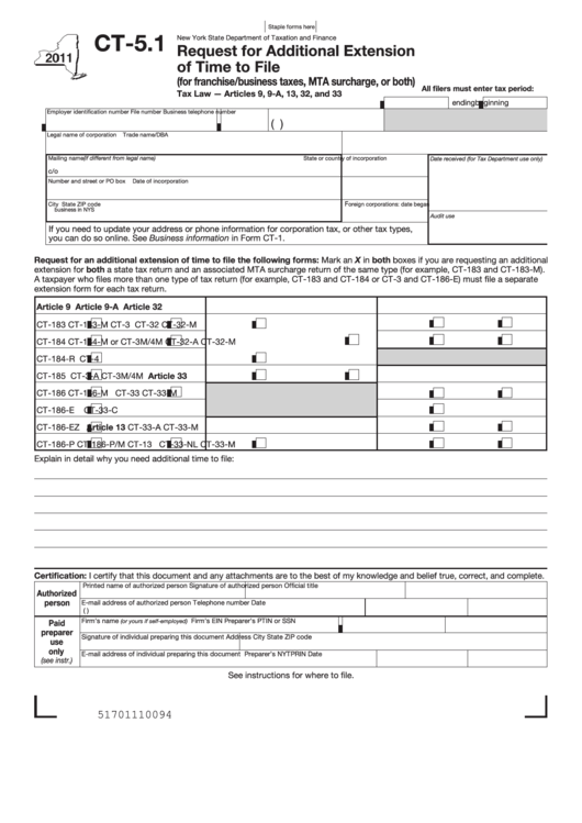 form-ct-5-1-request-for-additional-extension-of-time-to-file-2011