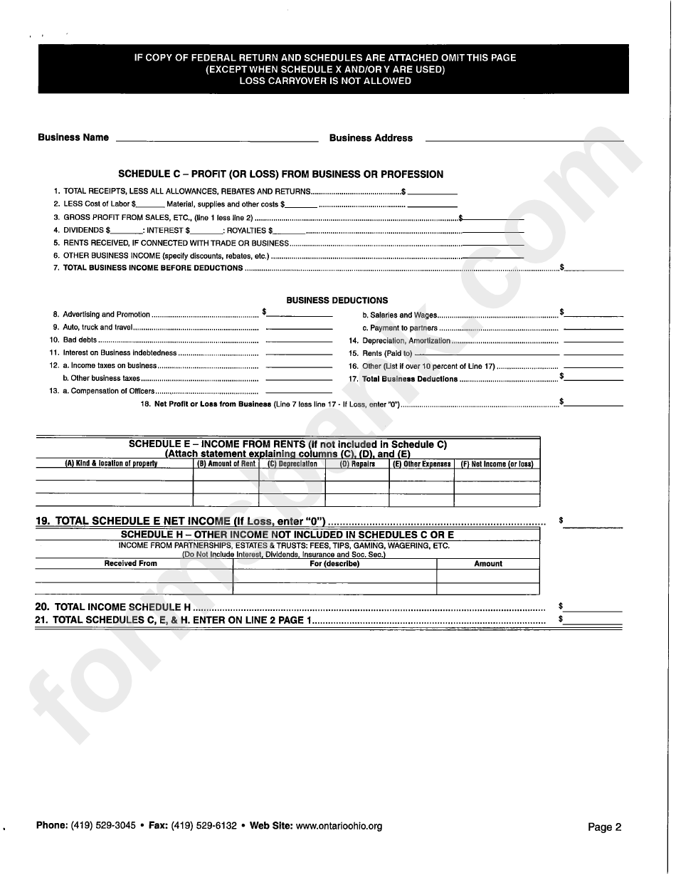 Joint/individual City Of Ontario, Ohio Income Tax Return - 2014
