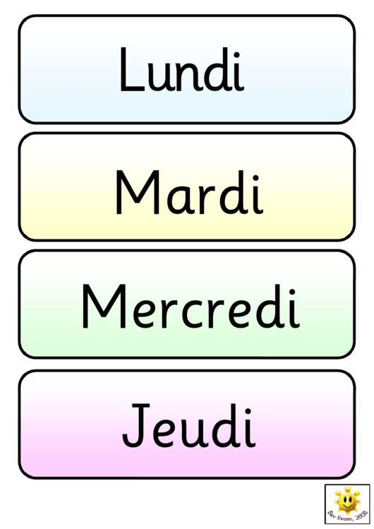 French Vocabulary Flash Cards Template - Days Of The Week Printable pdf