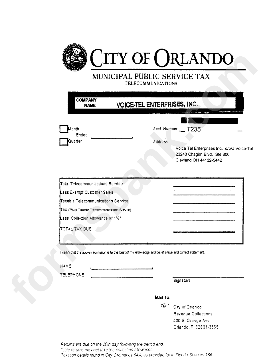 City Of Orlando Municipal Public Service Tax Telecommunications