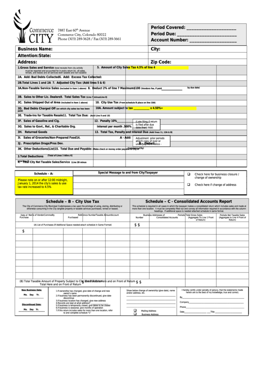 Commerce City Sales/use Tax Form Printable pdf