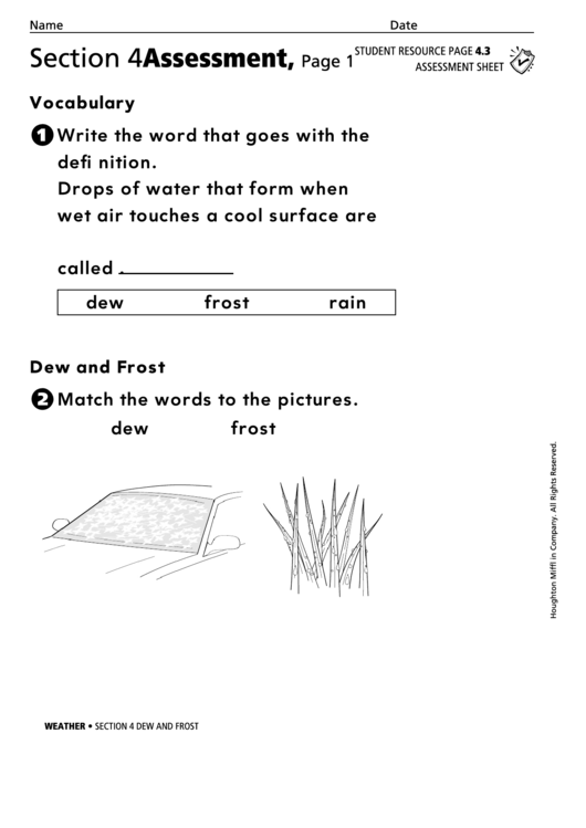 Section 4 Assessment Dew And Frost Geography Worksheet Printable pdf